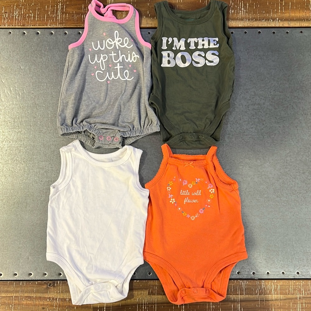 Baby Sleeveless Boss Flowers Bodysuits Bundle of 4
